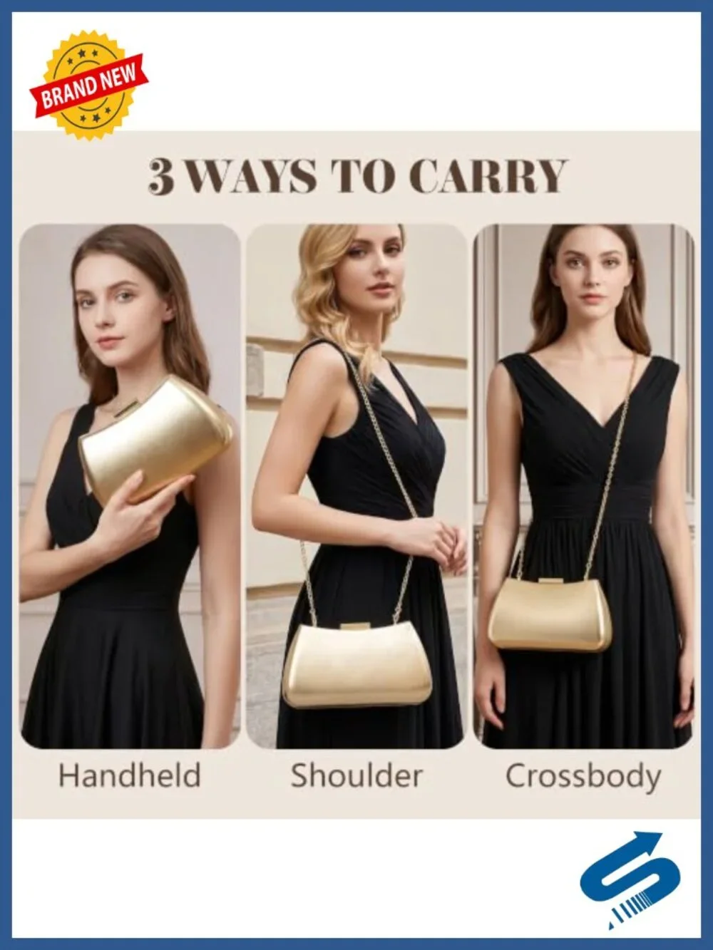 PU Leather Clutch Evening Bag with Chain Strap for Wedding Prom
